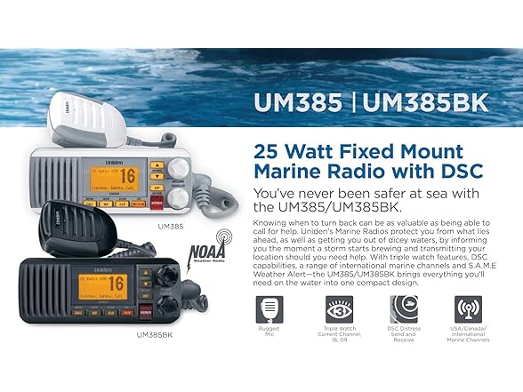 Uniden® 25-Watt Fixed-Mount VHF Marine Radio with DSC, UM385 (Black)