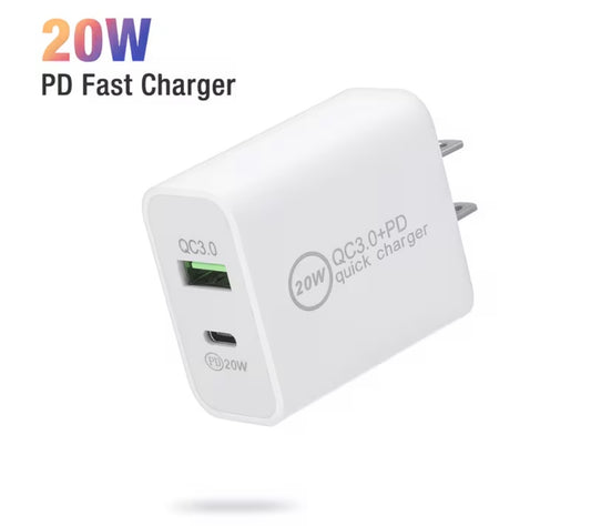 20W QC Fast Charger Block USB Type A and C Wall Power Adapter