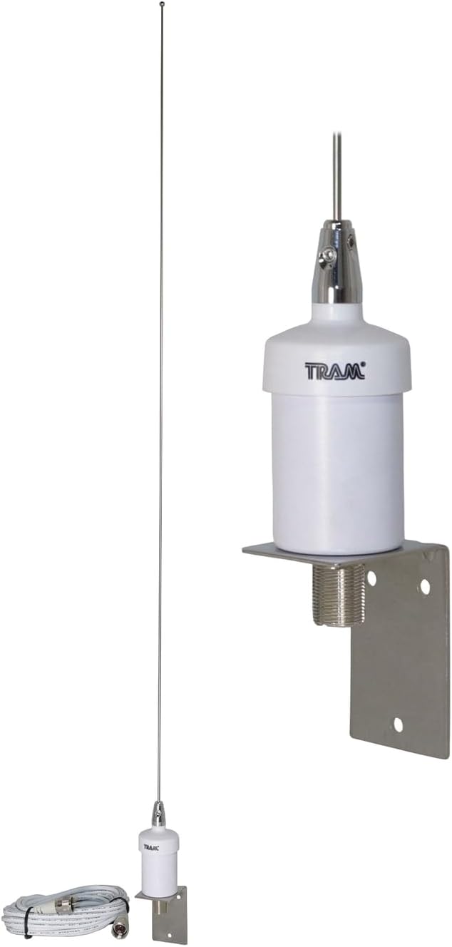 Tram® Pretuned VHF 6-dB-Gain Marine L-Bracket-Mount 35-Inch Fiberglass Antenna with RG58 Cable and PL-259 Connectors