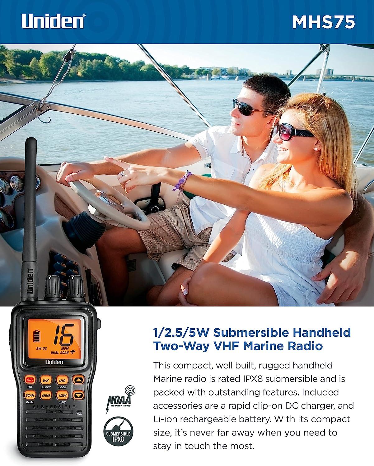 Uniden® Submersible Handheld 2-Way VHF Marine Radio, MHS75
